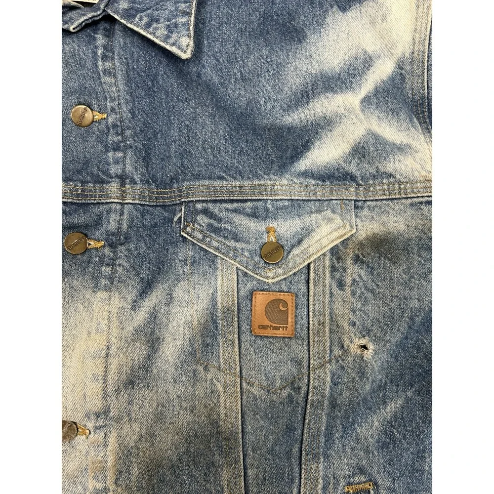 Vintage 90's Carhartt Wool Lined Distressed Denim Jacket‎ Size 3XL